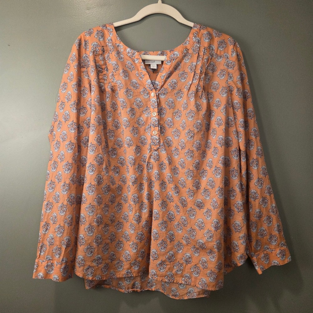 J. Jill Women's 100% Cotton Floral Print Lightweight Button Front Blouse Size XL